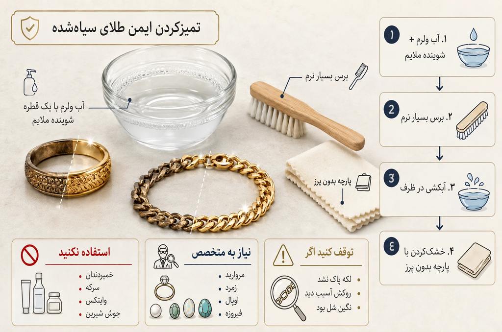 چگونه طلای سیاه شده را تمیز کنیم؟